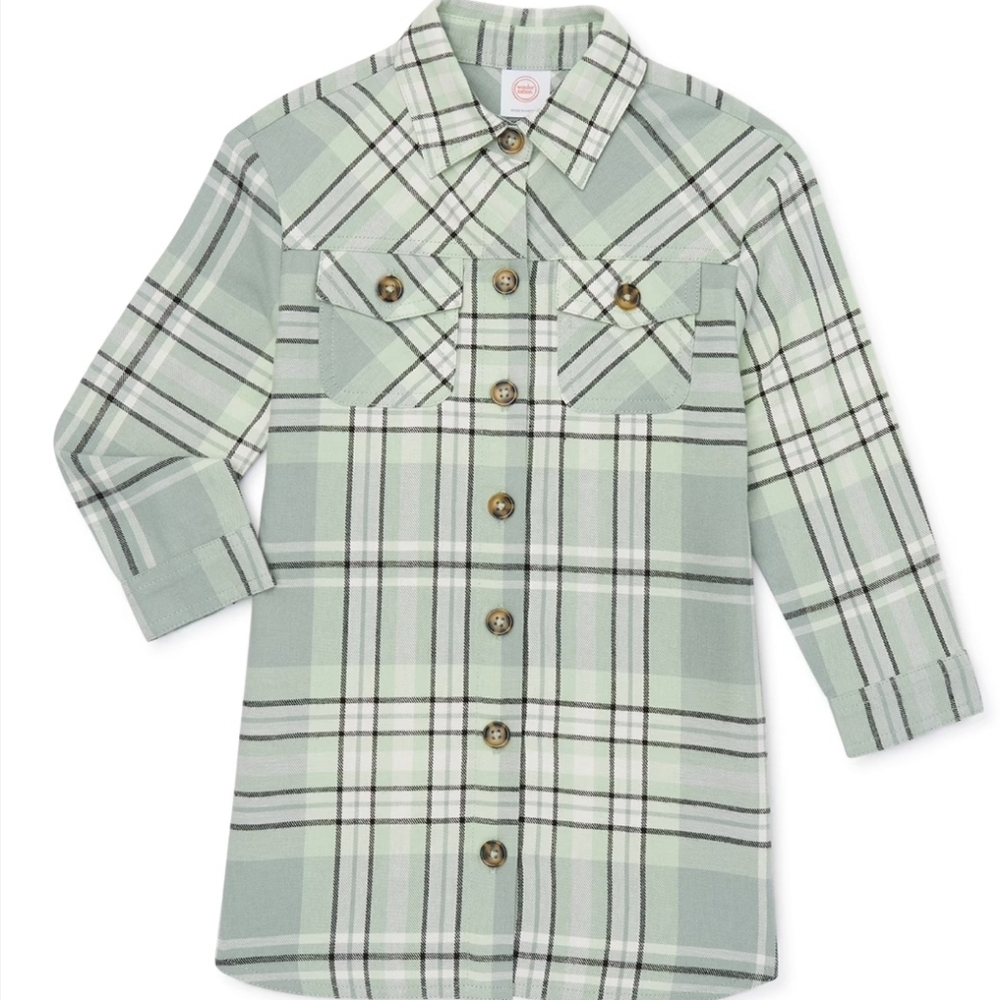 Wonder Nation Toddler Girl's Flannel Dress Size 5T Green White